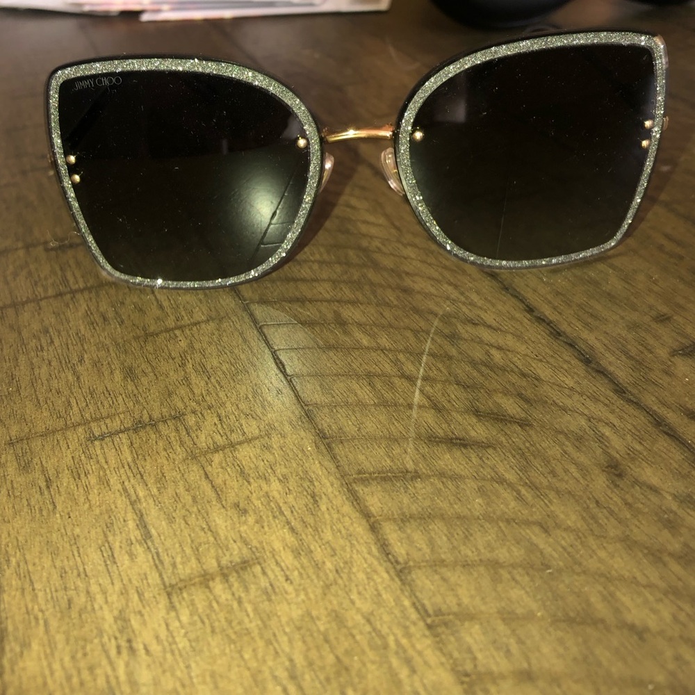 Jimmy Choo Glitter Silver Frame Sunglasses with Dark Lenses (LETI) RETAILS $481